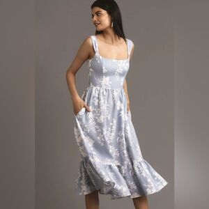 Reformation Sky Blue and Cream Floral Midi Dress